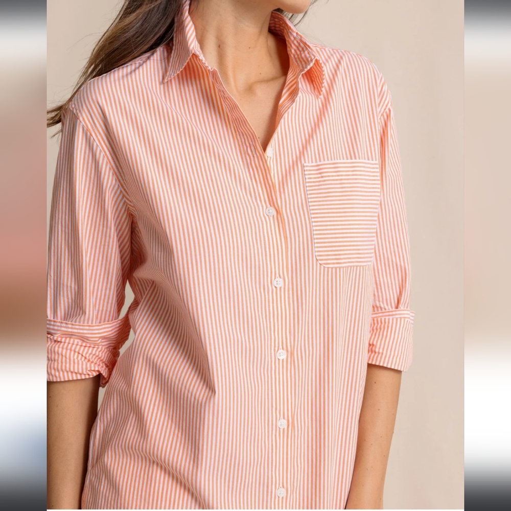 NWT Southern Tide Cam Stripe Poplin Long Sleeve Button Dress: Color- Conch Shell - Picture 2 of 16